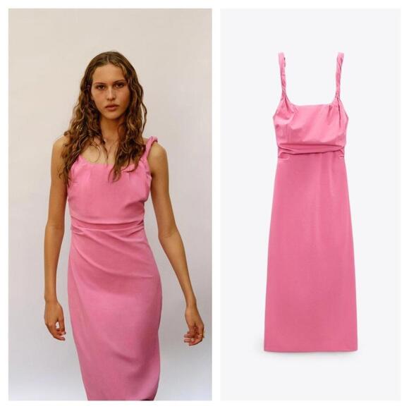 Zara Dresses & Skirts - Zara Twisted Strappy Ruched Midi Dress 3269/371